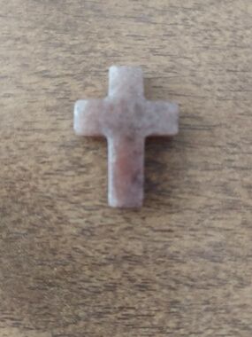 Stone Cross Pendant in Mottled Pink-Beige